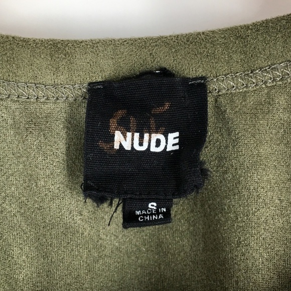 NUDE Olive Green Suede Muscle Crop Top Size Small - Picture 3 of 3